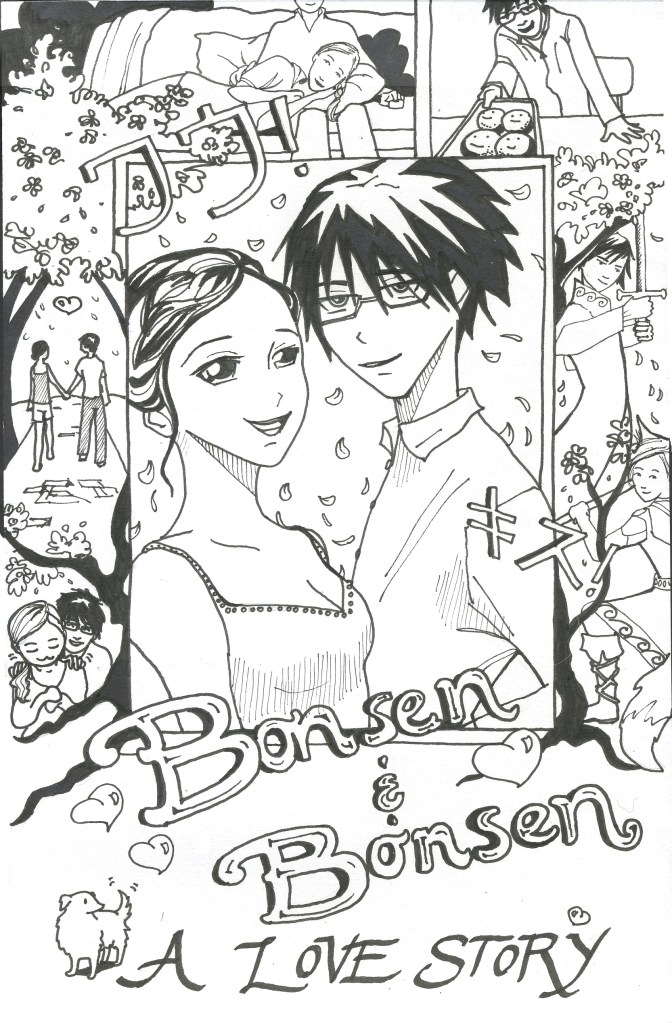 Designed to look like a goofy manga romance cover
