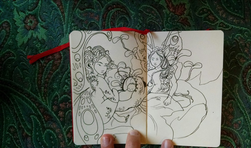 Fairy black pen drawing Carmen Wood Illustrator whimsical picture book art Minneapolis