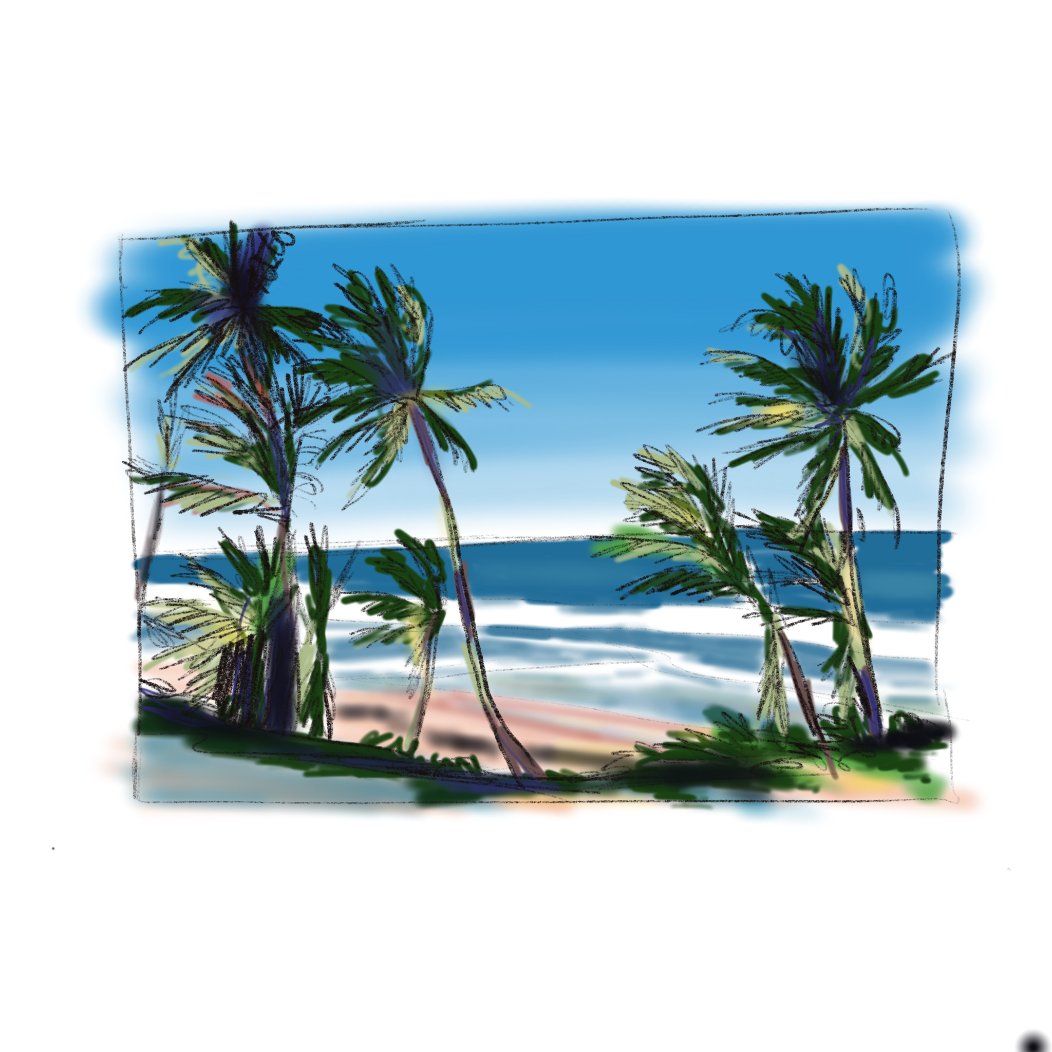 Palm trees on a beach Carmen Wood Illustration comic art graphic novel children's book art kid lit art Minneapolis