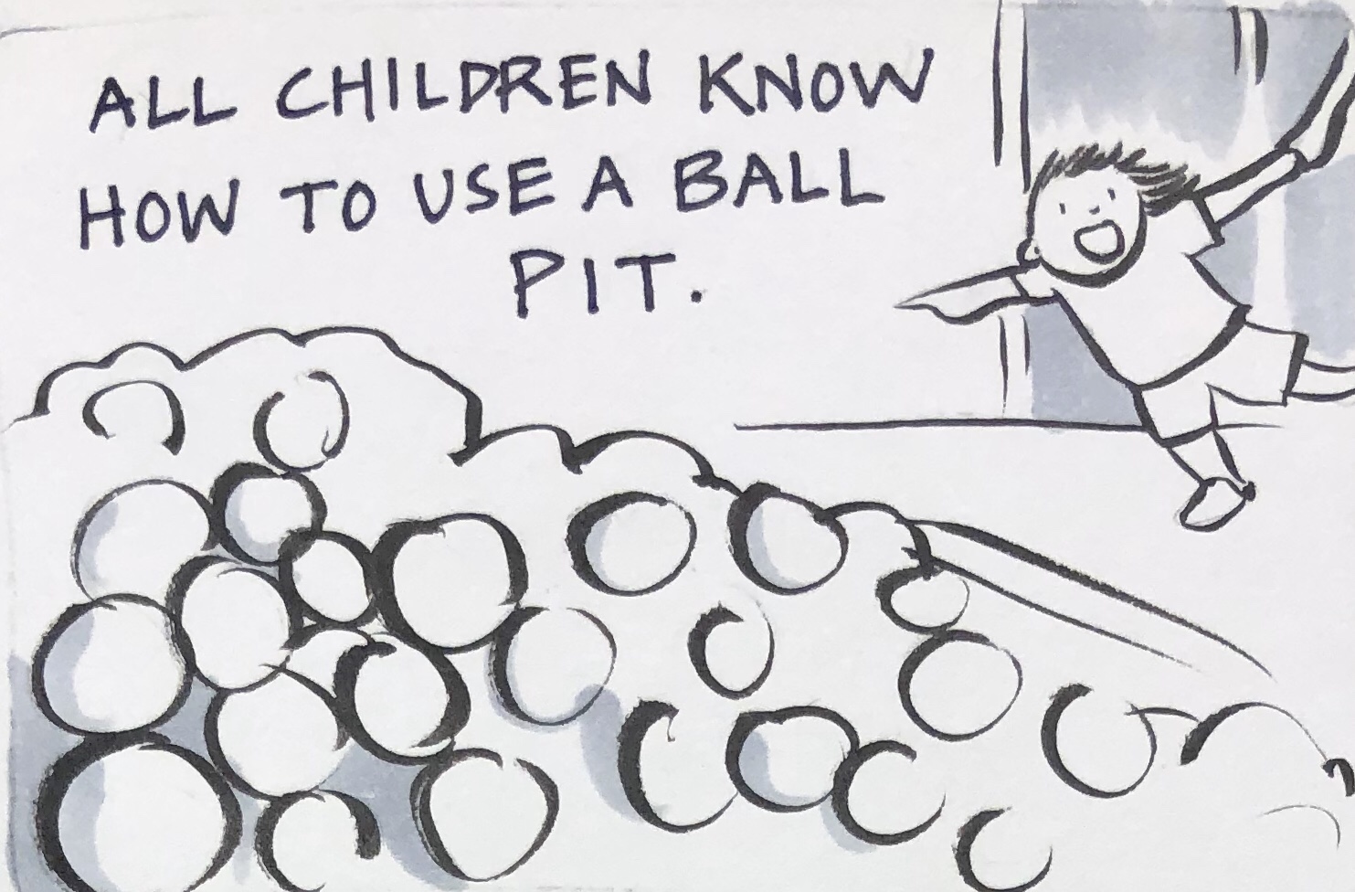 Child going to ball pit Carmen Wood art illustration comic art graphic novel Minneapolis