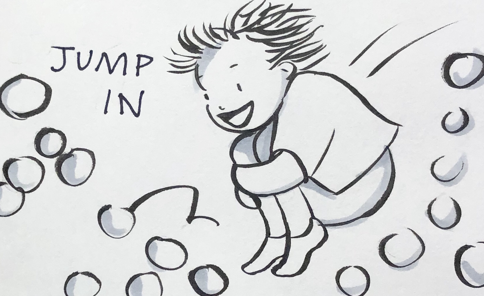 C child jumping in pit Carmen Wood art illustration comic art graphic novel Minneapolis