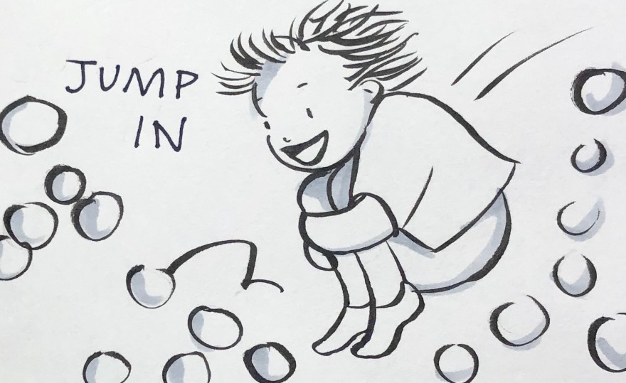 C child jumping in pit Carmen Wood art illustration comic art graphic novel Minneapolis
